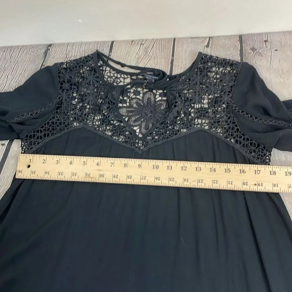 American Eagle Black Gothic Lace Yoke Tunic Dress Boho Romantic Long Sleeve Medi - Picture 13 of 14